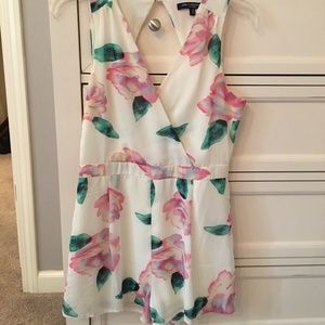White Open Back Floral Romper